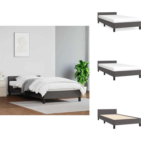 Cadre de lit avec tête de lit sans matelas gris 90x200 cm - Lit Plateforme - Cadre Lit - Lit Double - Literie - Meuble Chambre (1/5)