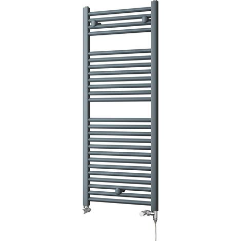 Roma - Anthracite Dual Fuel Towel Rail H1230mm x W500mm Standard - Straight (1/3)