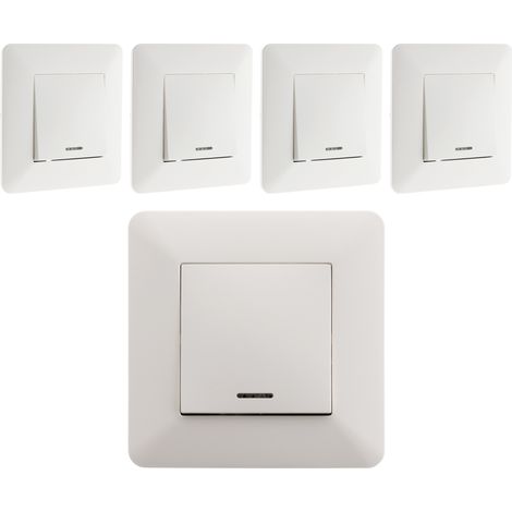 Lot de 5 interrupteurs va et vient à voyant 10A blanc – Installation encastrée – Puissance 2300W sous 230V – Câblage par bornes automatiques – Artezo
