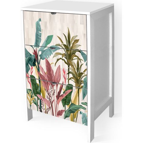 Lupia - Cassettiera Mobile Italy, Stile Minimal in Legno, 3 Cassetti, Stampa BANANA LEAVES BEIGE, Adatta a Ogni Stanza, 39x29xH60 cm, organizer Colore Bianco decorato (1/4)