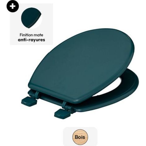 Abattant WC - Bois Laqué - Oval - Adaptateur Charnières 13 à 18 cm - Bleu Pétrole - 48 x 36 cm - 1 Pièce (1/5)