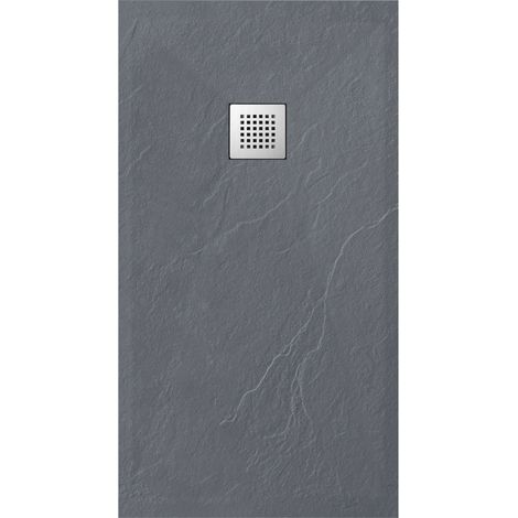 Balneo Receveur de douche extra-plat, en résine 80x100x2,5cm, recoupable sur mesure, texture Ardoise, gris foncé, Stone Tray (1/5)
