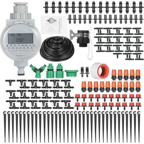 Drip irrigation kit for plants with electronic automatic watering system and irrigation timer, misting drippers, 40 meters of hose for garden, lawn, and patio (1/5)