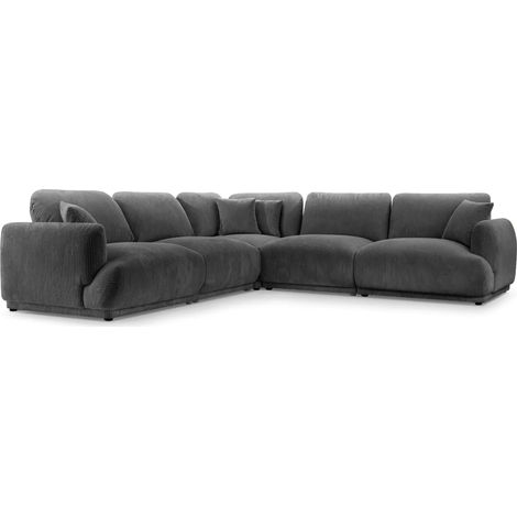 ROSALIE - Canapé panoramique modulable petit velours côtelé 5 places - Gauche - Gris foncé