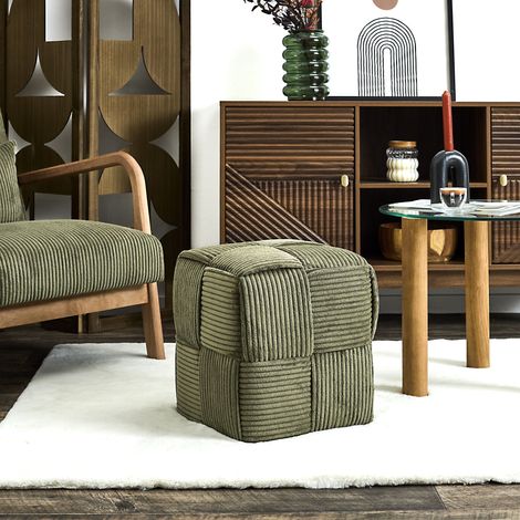 Pouf - HOME DECO FACTORY - Scott - Côtelé - Tressé - Vert