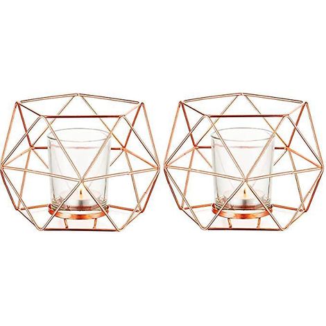 Goldener Kerzenhalter – 2er-Set (Roségold) – Tischdekoration für Teelichter, geometrisches, modernes Design, ideal für Geburtstage und Zuhause (1/5)