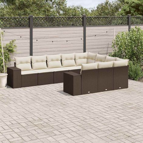 10-tlg. Garten-Sofagarnitur mit Kissen Braun Poly Rattan vidaXL (1/5)
