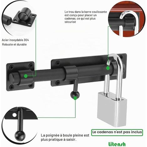 Sliding Door Latch Lock Stainless Steel with Padlock Hole Security Door Lock with Barrel Bolt Gate Lock Long 14 mm Diameter 6 Inch Black (1/3)
