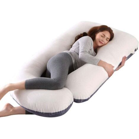 Ce coussin de maternité en forme de U est fourni avec une taie d'oreiller en velours lavable. Il offre un soutien optimal pour le sommeil, l'allaitement et le soulagement des douleurs dorsales. (1/4)