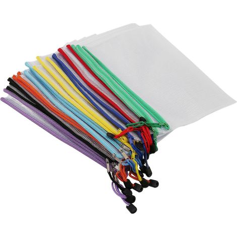 Lot de 24 pochettes zippées en filet pour documents, pochettes de classement en plastique, format A4 (1/5)