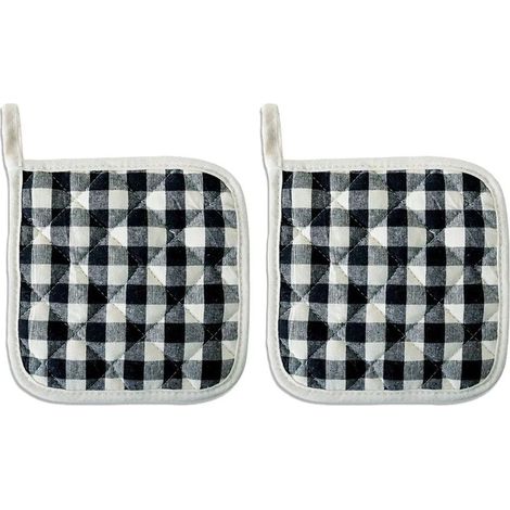 Lot de 2 dessous de plat carrés en coton résistant à la chaleur, noirs. (1/4)