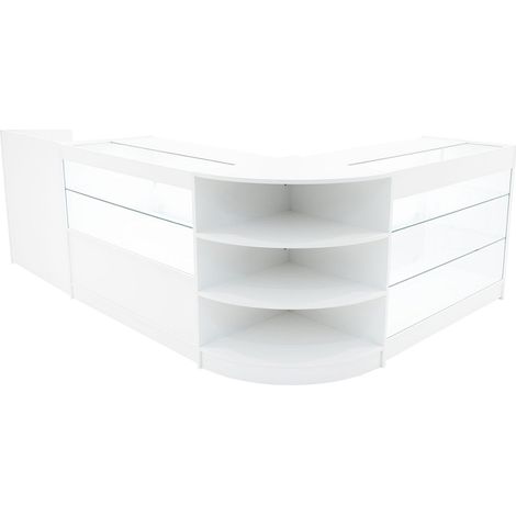 Comptoirs de Vente en MDF Blanc à LED Blancs Ensemble Theia LM60 TB60 K1200 C1200 3 Unités de Rangement Étagères Internes Portes Coulissantes Verouillables Réception Bureau Vêtements [Clés INCLUS] (1/5)