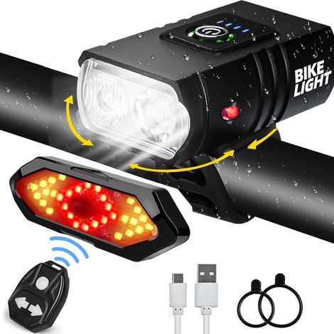 Kit di luci per bicicletta ricaricabile tramite USB con fari anteriori/posteriori, indicatori di direzione e clacson (6 modalità) (1/5)