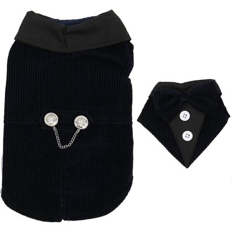 Festlicher Hundeanzug mit abnehmbarer Fliege, marineblaues Hochzeitsoutfit, Größen M und S, elegantes Partyoutfit für kleine Haustiere (1/5)