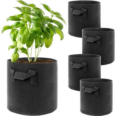 Lot De 5 Sacs À Plantes, Pot En Tissu 11 L Avec Poignée, Sac À Pommes De Terre Réutilisable, Sac À Plantes En Tissu Non Tissé, Pour La Culture De Pommes De Terre, Légumes, Fleurs, Fruits (3 Gal)