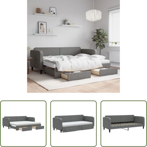 vidaXL Doppelbett - Tagesbett Ausziehbar mit Schubladen Dunkelgrau 80x200 cm Stoff (1/5)