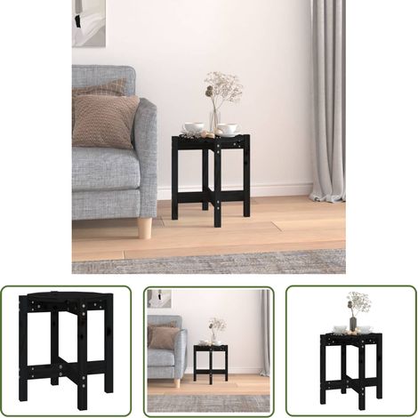 The Living Store Table basse Noir Ø 42,5x45 cm Bois massif de pin - Table Basse - Meuble Salon - Table D'appoint - Table Ronde - Bois Massif (1/5)