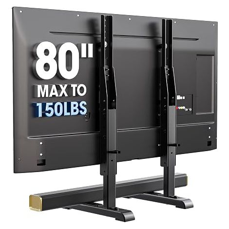 Support TV universel, Support TV Pied pour la plupart des téléviseurs LCD LED de 24 à 80", 7 pieds réglables en hauteur avec gestion des câbles, supporte jusqu'à 50 kg, VESA max 800 x 500 mm, noir (1/5)