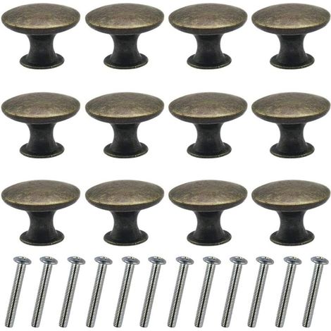12 pomos vintage para cajón de 30 mm, redondos de bronce para armario y mesita de noche.