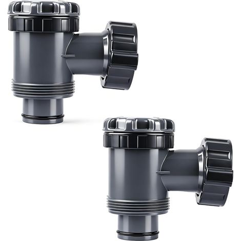 Lot de 2 robinets d'arrêt de piscine de 38 mm - Valve à piston de rechange pour tuyau de 1-1/2" - Pompe de filtration - En PVC - Pour adaptateur de piscine hors sol (1/5)