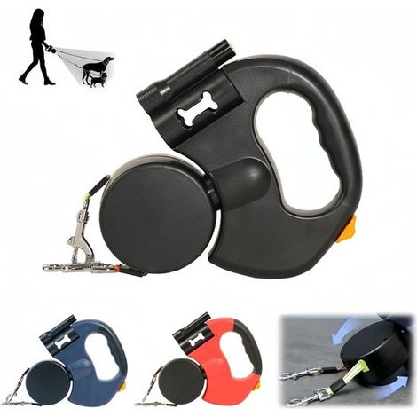 Guinzaglio retrattile per cani a doppia sezione da 3 metri con porta sacchetti per escrementi (nero), cinturino anti-groviglio a 360°. (1/5)