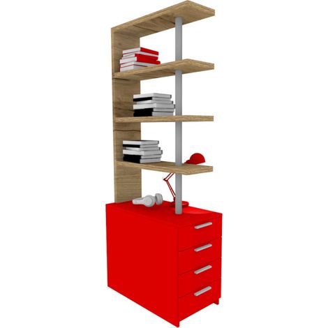 Comodino libreria salvaspazio con design moderno - Narciso - Quercia e Rosso (1/5)