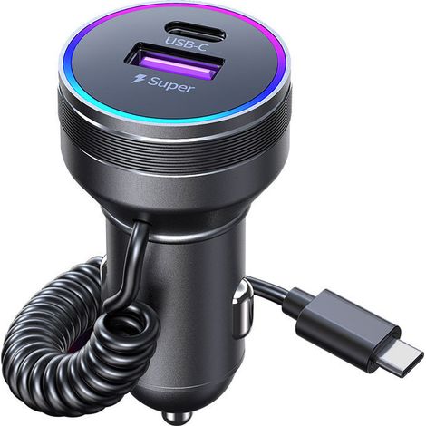 Automotive Super Fast Charging Metal Casing Compatible with Apple, Huawei, Samsung PD 30W Car Charger - K16B - Black (1/4)