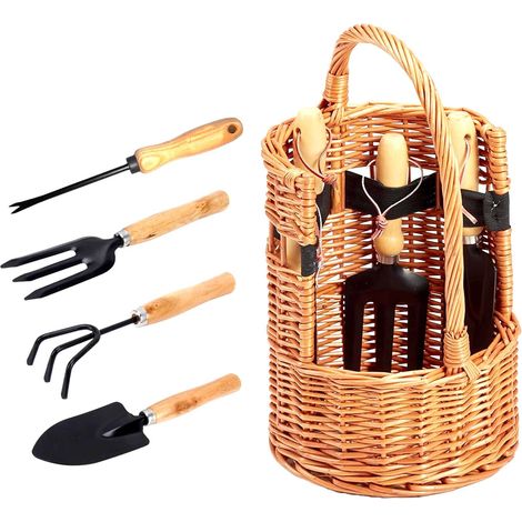 Panier avec Outils de Jardinage - Ensemble Complet avec râteau et palettes, idéal pour l'entretien du Jardin, 22 x 22 x 35 cm (1/5)