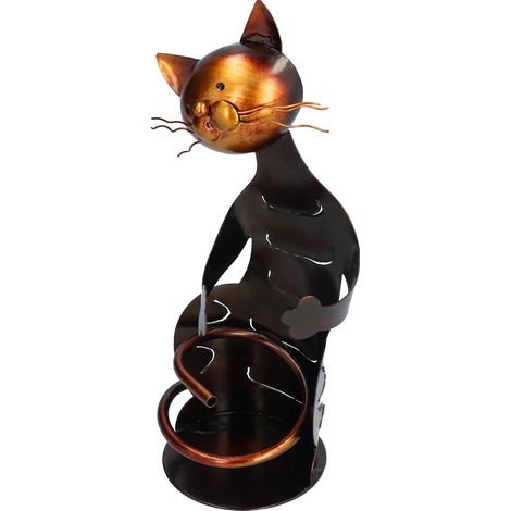 Étagère à vin en forme de chat, sculpture en métal, objet de décoration pratique et artisanal. (1/5)