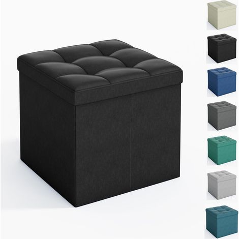 Foldable Storage Ottoman, Storage Bench with Lid, for Bedroom & Living Room, 38 x 38 x 38 cm BLACK