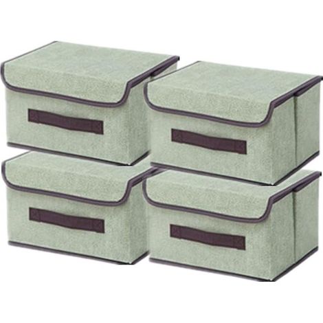 Boite de Rangement avec Couvercle,Boite Rangement Tissu,Cube de Rangement tissu,Pliantes,Boîtes de Rangement pour placards,Vêtements,Penderies,Jouets (26×19×16cm/4pack, Vert)