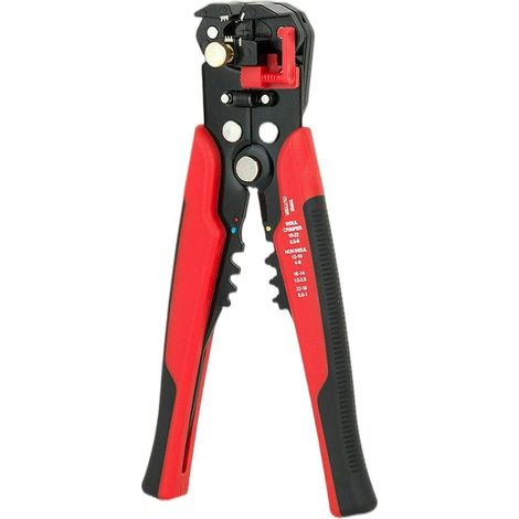 (Rouge) Pince à dénuder auto-ajustable 5 en 1, outil de sertissage de fils, pince à câbles pour dénuder, couper et sertir les câbles de calibre 10-24 AWG (0