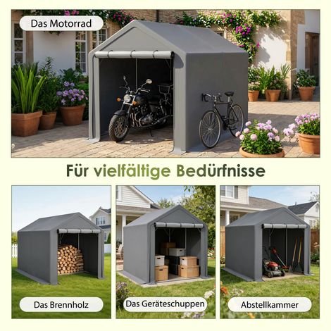 Abri de jardin multifonctionnel, gris foncé, garage à vélos, abri de jardin, tente à outils, tente de rangement – 296 x 190 x 200 cm