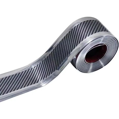 (Argent) Autocollants de voiture anti-rayures, protection de seuil de porte, bande en caoutchouc, fibre de carbone, film de protection pour pare-chocs, style automobile (1/4)