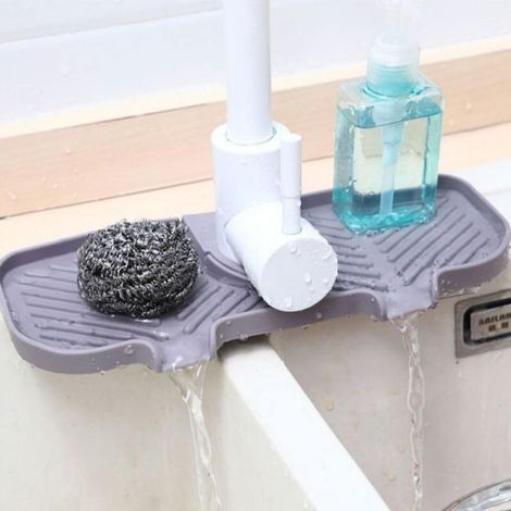 Tapis D'Évier - Silicone Alimentaire - Antidérapant Et Résistant - Pour Cuisine Et Salle De Bain - Gris - 1 Pièce (1/5)