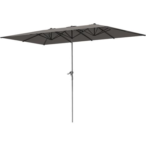 Parasol de jardin extérieur, parasol double rectangulaire 451 x 264 cm avec manivelle toile polyester 200g/m² gris foncé (1/5)