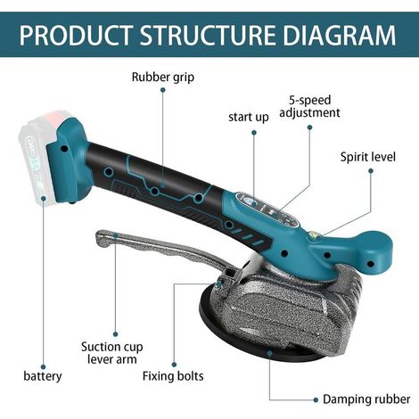 Machine à vibrer les carreaux pour Makita 18 V, avec ventouse de 4,7 pouces, 5 vitesses réglables, capacité de 60 kg, convient pour 39 x 39 pouces et moins (1/5)