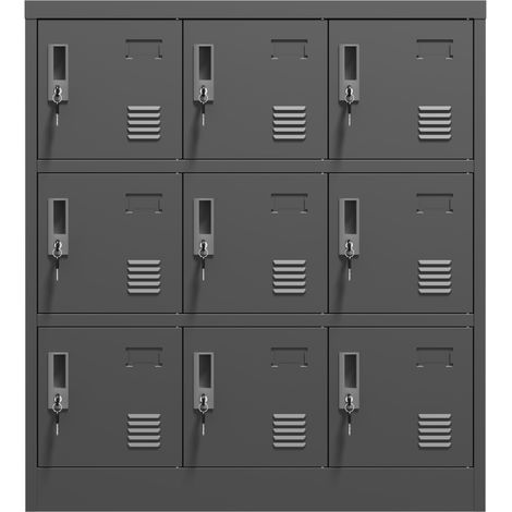 Armoire vestiaire métallique 9 portes avec serrures, porte-étiquettes et aérations, 100x90x40 cm pour bureau (1/5)