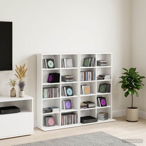 vidaXL Meuble CD 2 pc Blanc 65 x 23,5 x 97,5 cm Bois d'ingénierie (1/5)