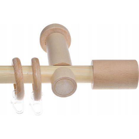 Barra de cortina individual de madera, estilo moderno, de pino, 120 cm, cilíndrica, Fi20 (1/5)