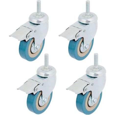 Paquet de 4 roulettes pivotantes Robustes avec Freins, Remplacement des Roues verrouillables pour remorque Industrielle, Meubles de Maison, Armoire de Table de Bureau (Tige 3 Pouces M10) (1/5)