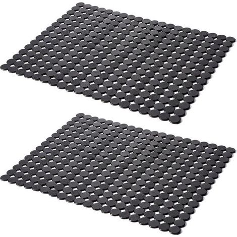 Lot de 2 tapis d'évier – 30x40 cm – Noirs – PVC – Motif pois – Protection – Rectangulaire (1/5)