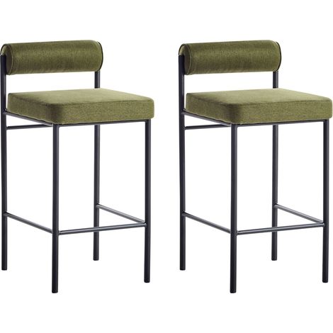 Lot de 2 Chaises de Bar Sans Accoudoirs avec Dossier Boudin en Tissu Vert Amaya (1/5)