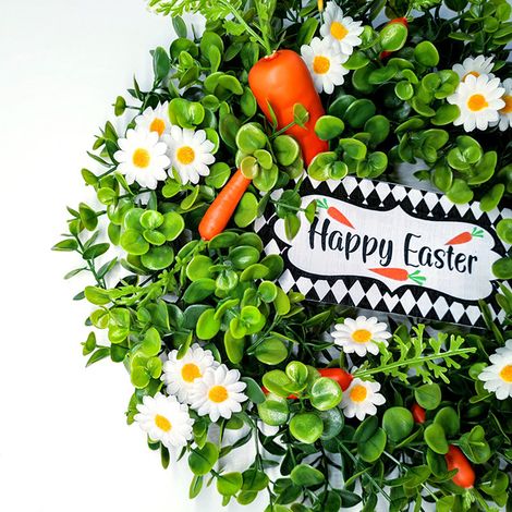 Eukalyptus-Osterkranz mit Gänseblümchen und Karotten zum Aufhängen an der Tür (siehe Abbildung 1). (1/5)