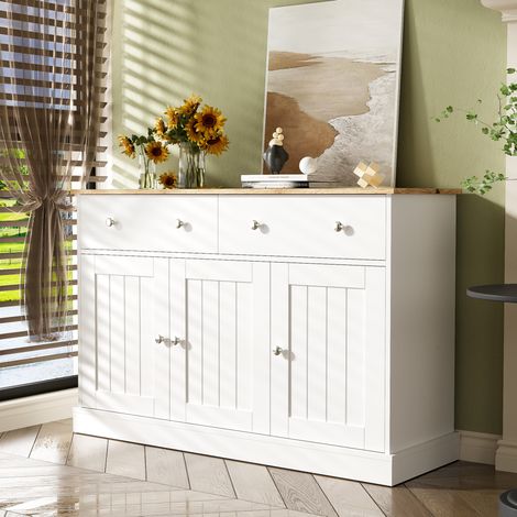 meuble rangement buffet 120 cm blanc bois 3 portes OKMYHOME (1/5)