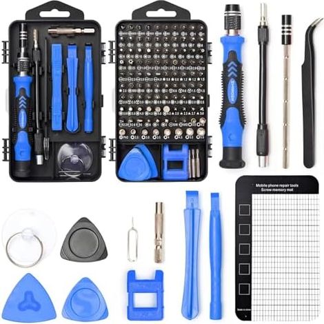 Kit d’outils et tournevis magnétiques de précision 122 en 1 avec étui - Pour réparer électronique, ordinateur, téléphone portable, ordinateur console jeu, montre, lunettes Bleu (1/5)