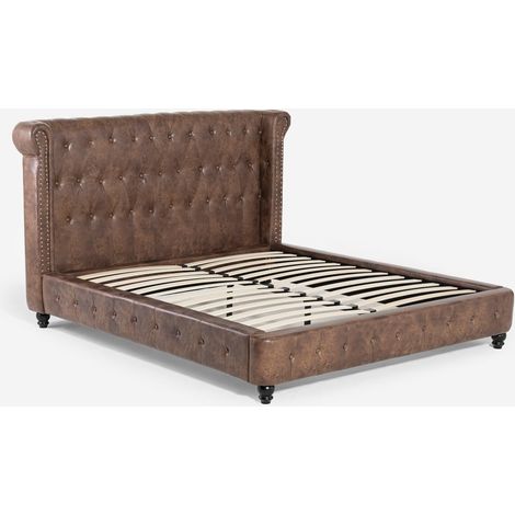 Letto matrimoniale Chesterfield 160x190cm in similpelle Chur - Marrone (1/5)
