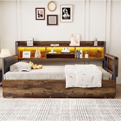 letto singolo 90x200 con scrivania LED contenitore OKMYHOME (1/5)
