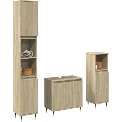 vidaXL 3-tlg. Badmöbel-Set Sonoma-Eiche Holzwerkstoff (1/5)