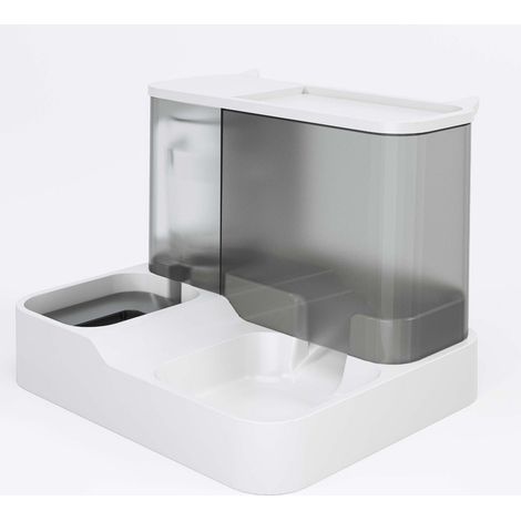 Distributeur d'eau et de nourriture pour animaux de compagnie 2 en 1, grande capacité, fenêtre transparente, mangeoire automatique pour chien et chat, gris (1/5)